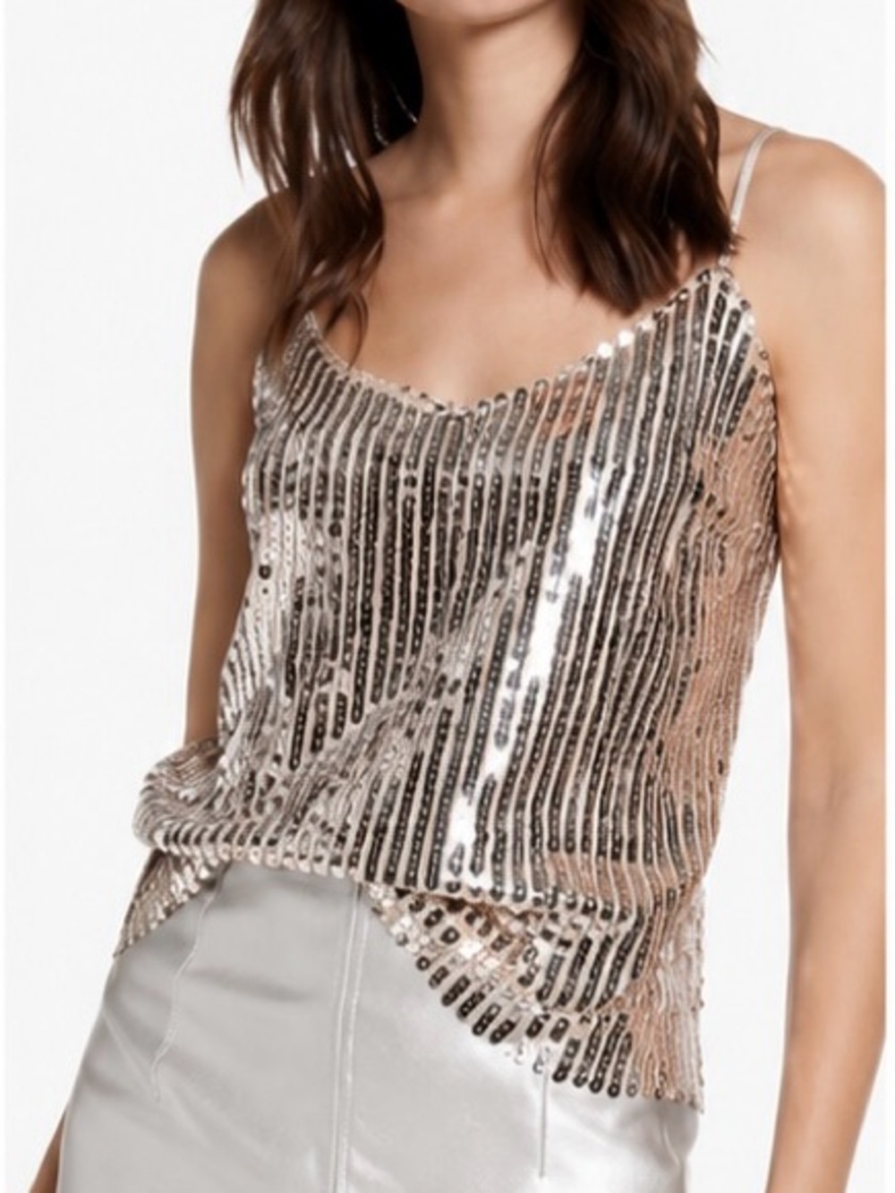 Heartloom Silver Sequin Sleeveless Top